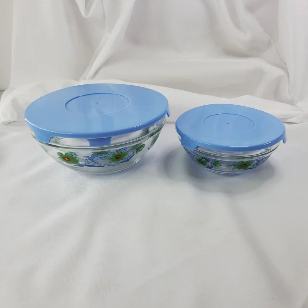Vintage Imperial Glass Blue Green Flower Nesting Bowls Storage 1970's Set of 4 - Picture 12 of 14